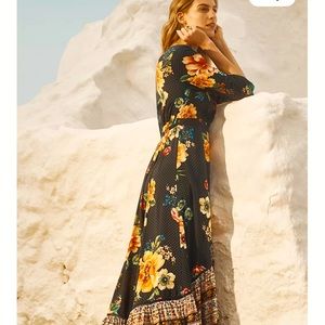 Anthropologie Farm Rio ruffle flowered wrap  dress